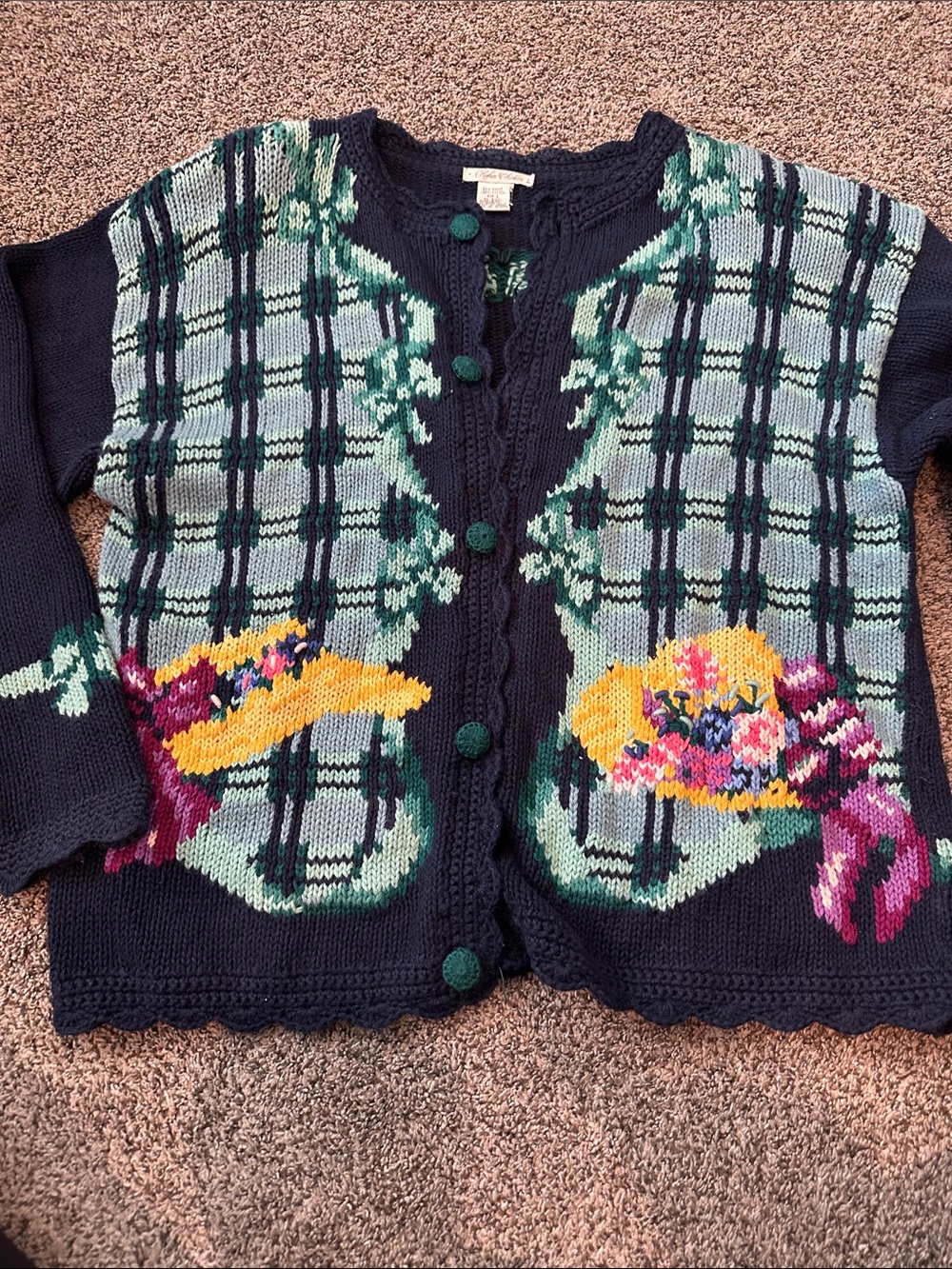 Vintage Robin Sinkler Knit Cardigan Sweater - Navy Size L